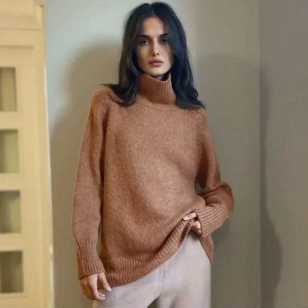 The Group Babaton Womens Sweater Day Off Turtleneck Alpaca Tan Oversized Small